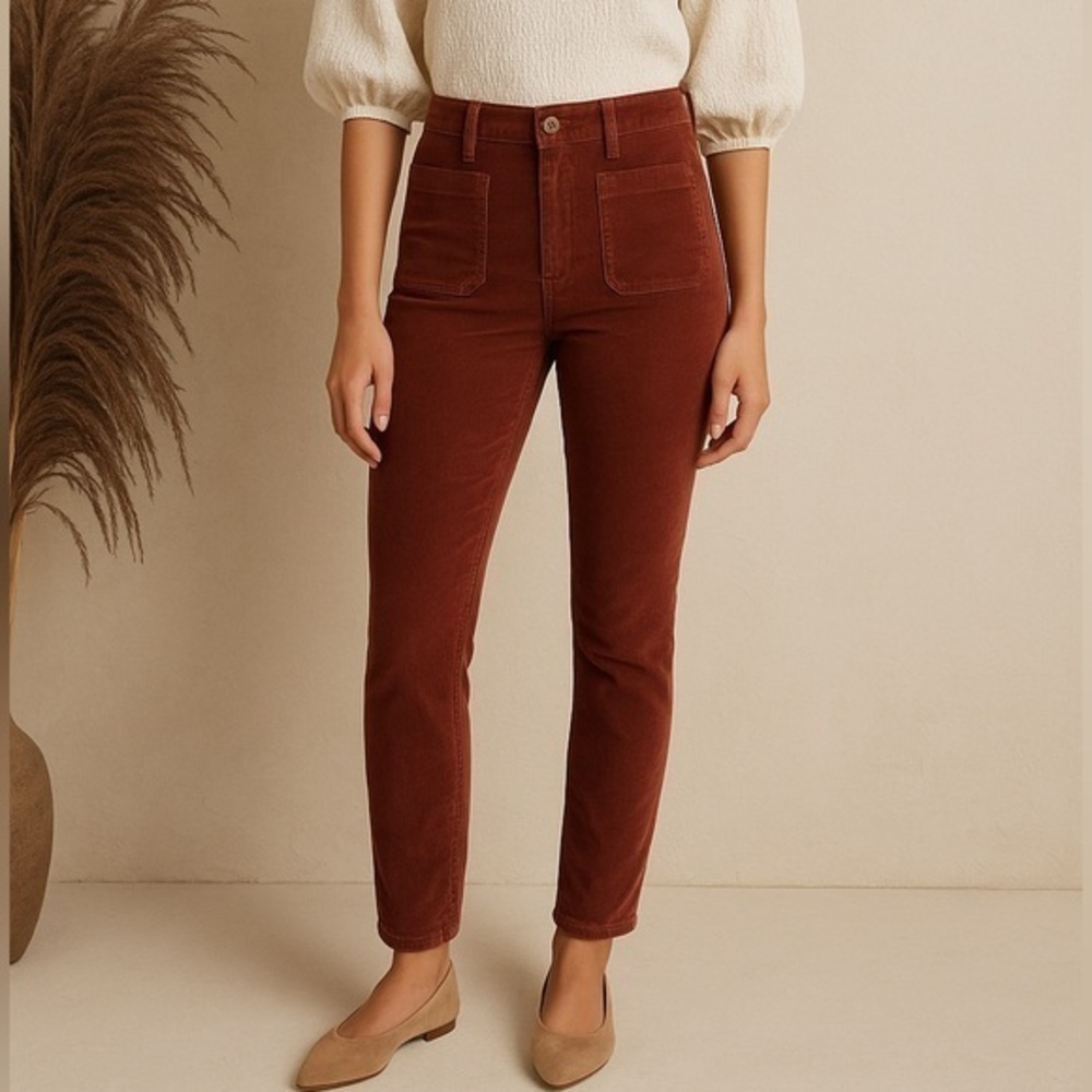 Pilcro and the letterpress rust high rise skinny corduroy jeans